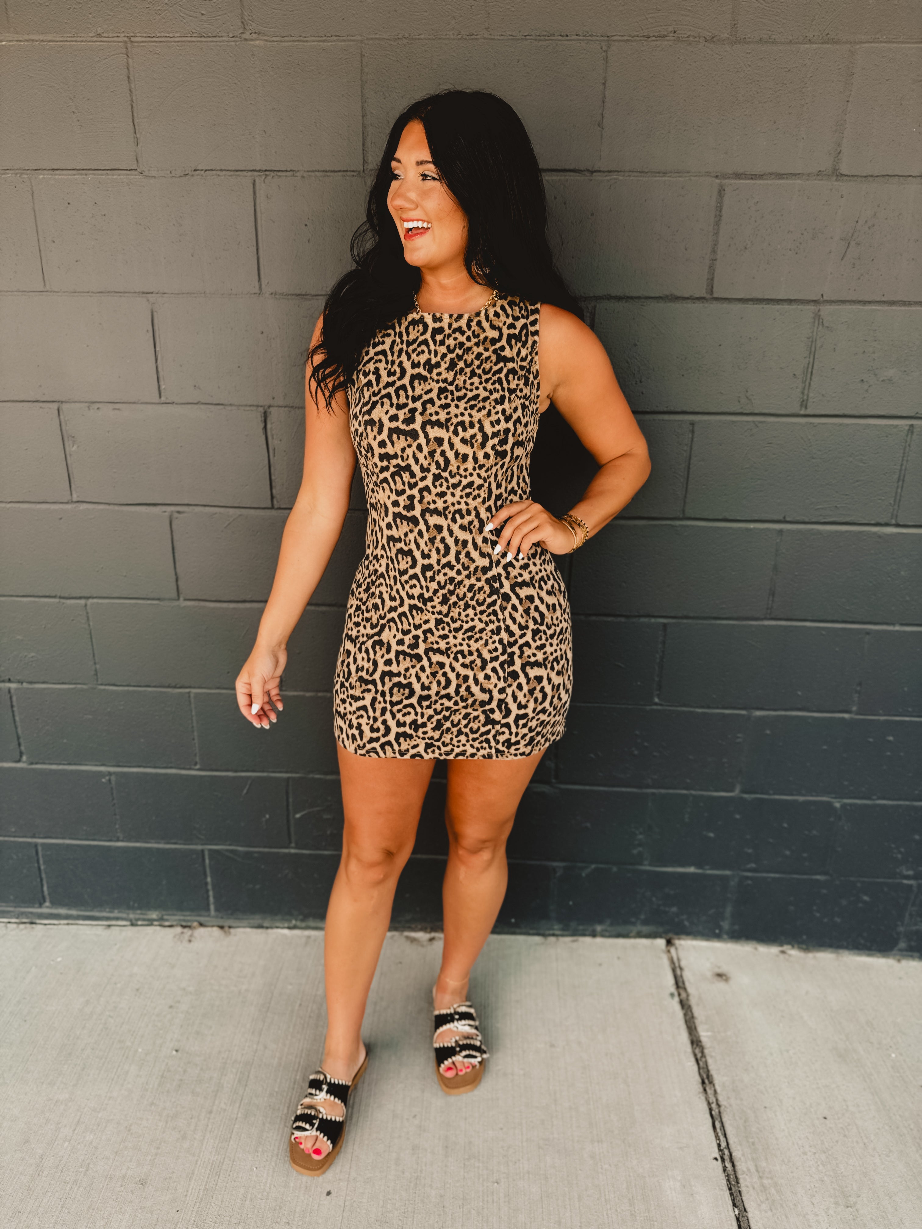 Leopard Denim Fit & Flare Mini Dress Leopard Denim Fit & Flare Mini Dress