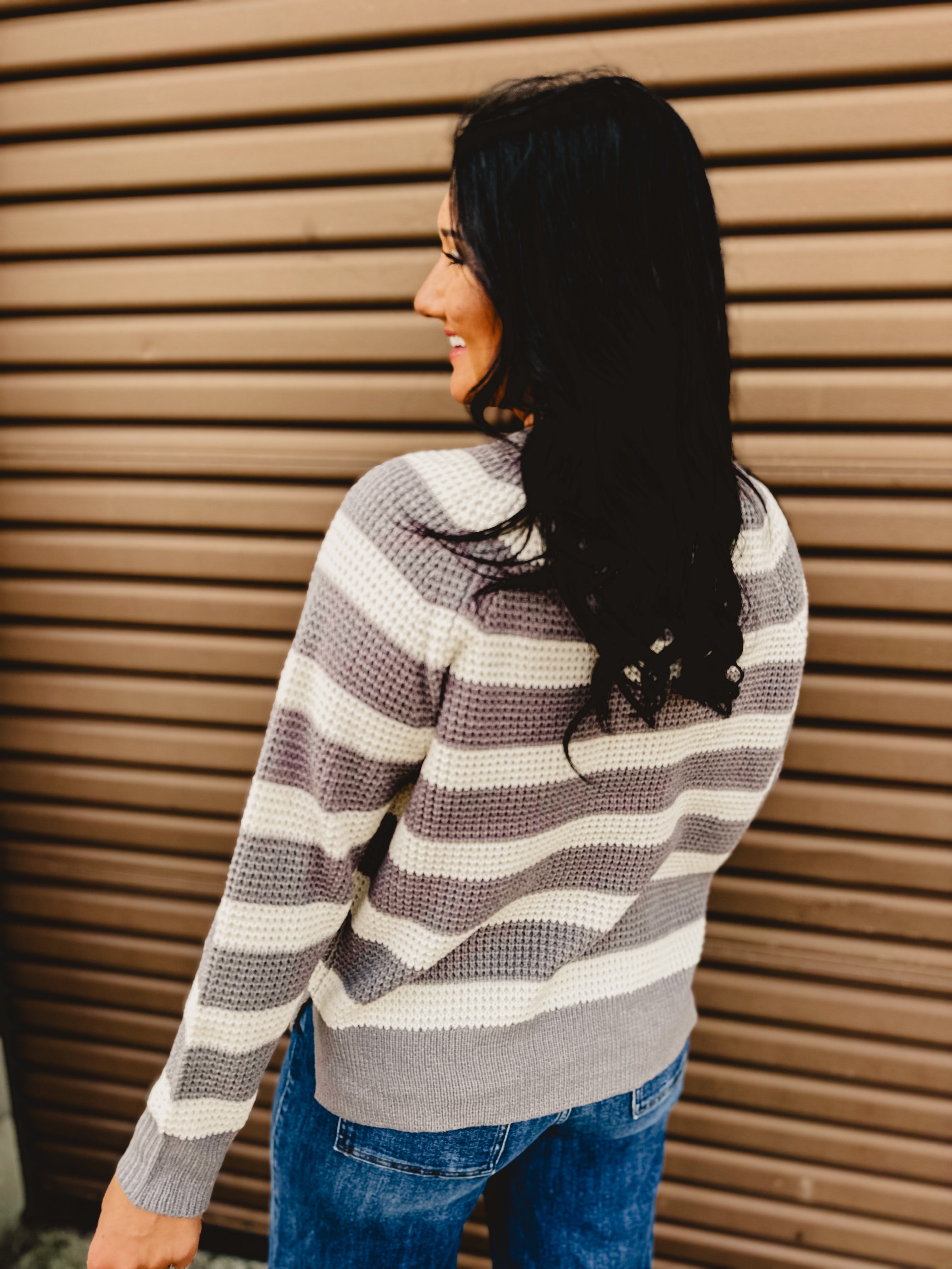 Sweater Knit Long Sleeve Top - Grey/Ivory Sweater Knit Long Sleeve Top - Grey/Ivory