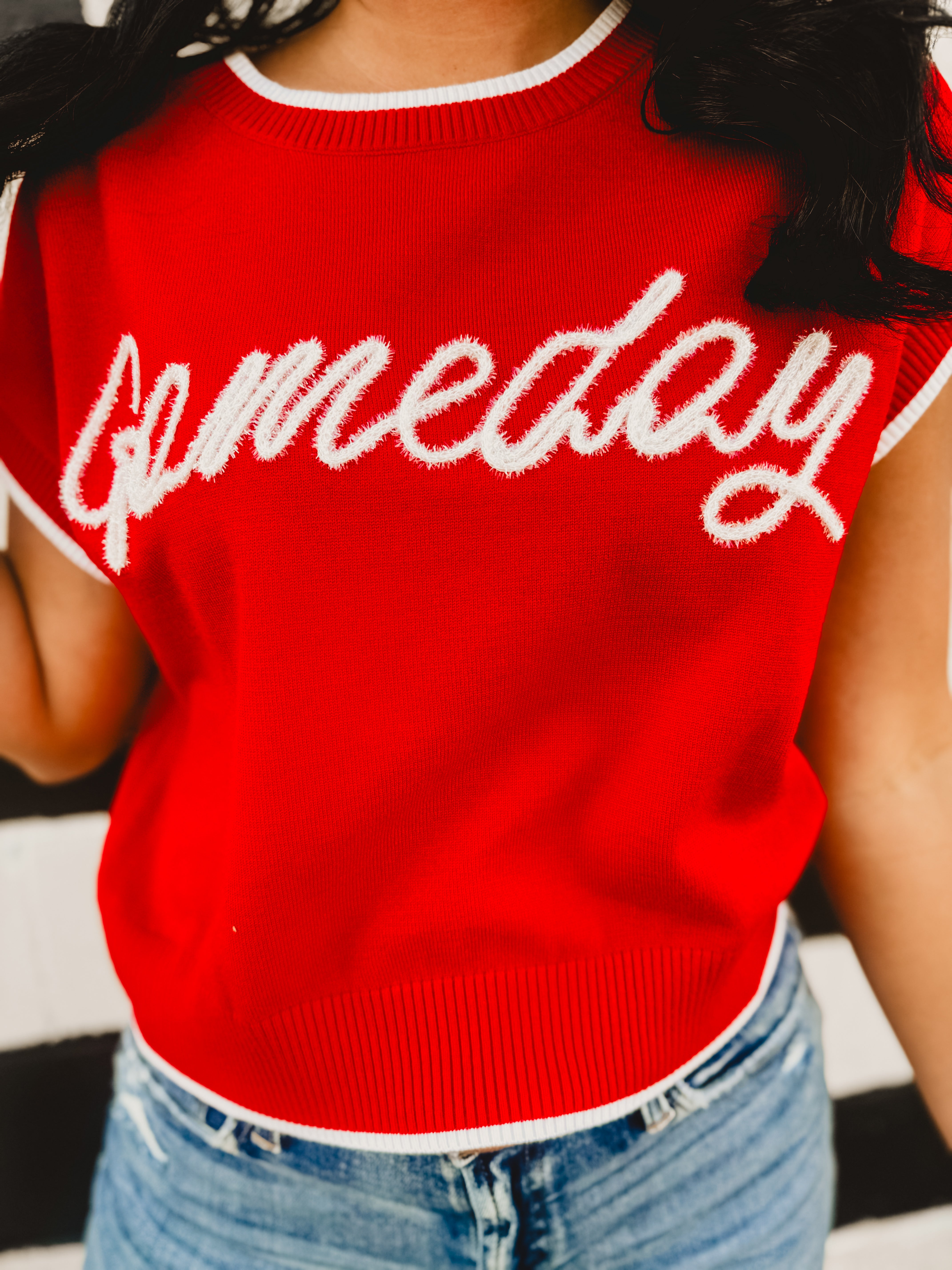 Glitter Gameday Knit Sweater Tank - Red Glitter Gameday Knit Sweater Tank - Red