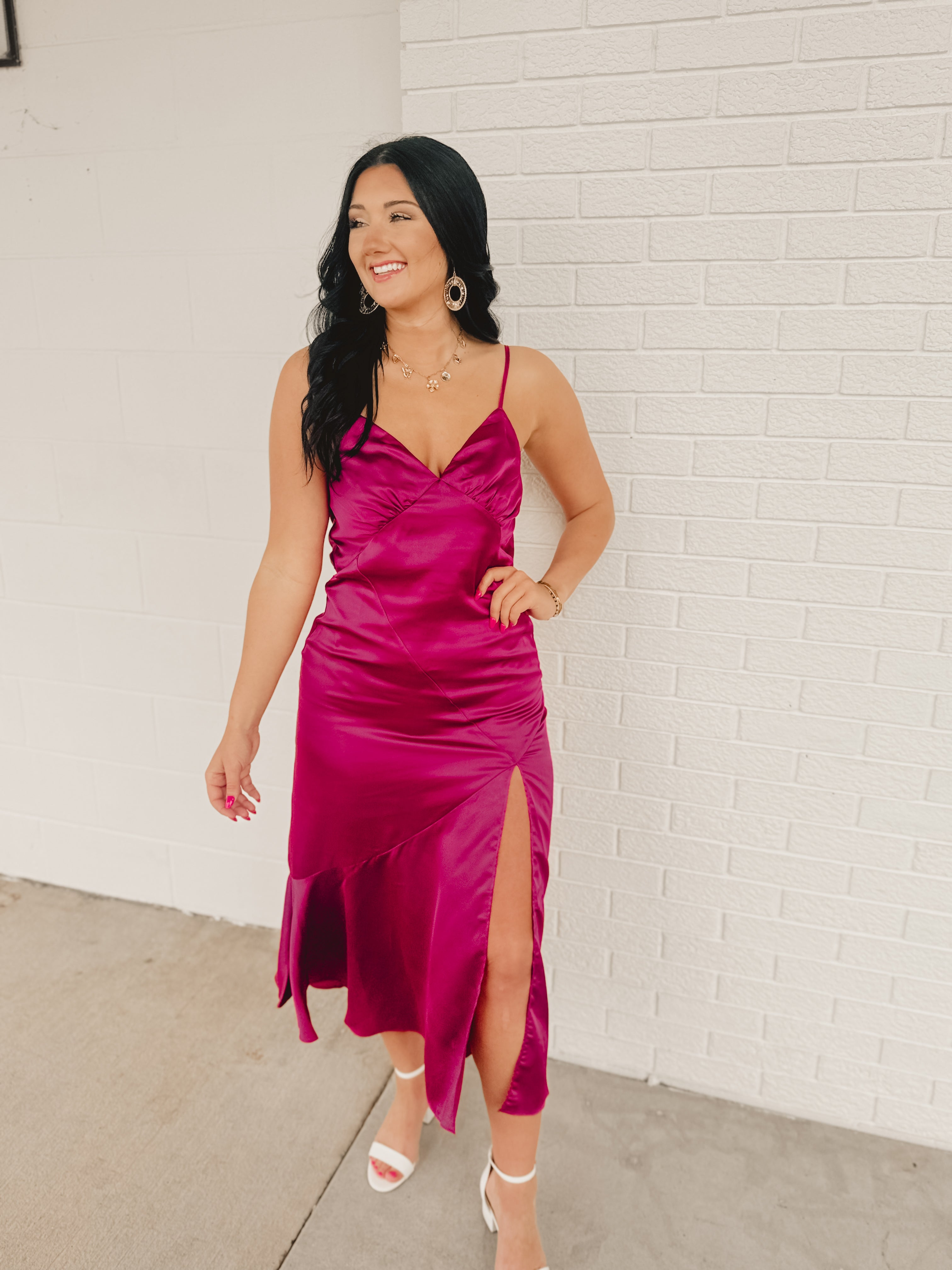 Tie-Back & Slit Midi Slip Dress - Deep Claret Tie-Back & Slit Midi Slip Dress - Deep Claret