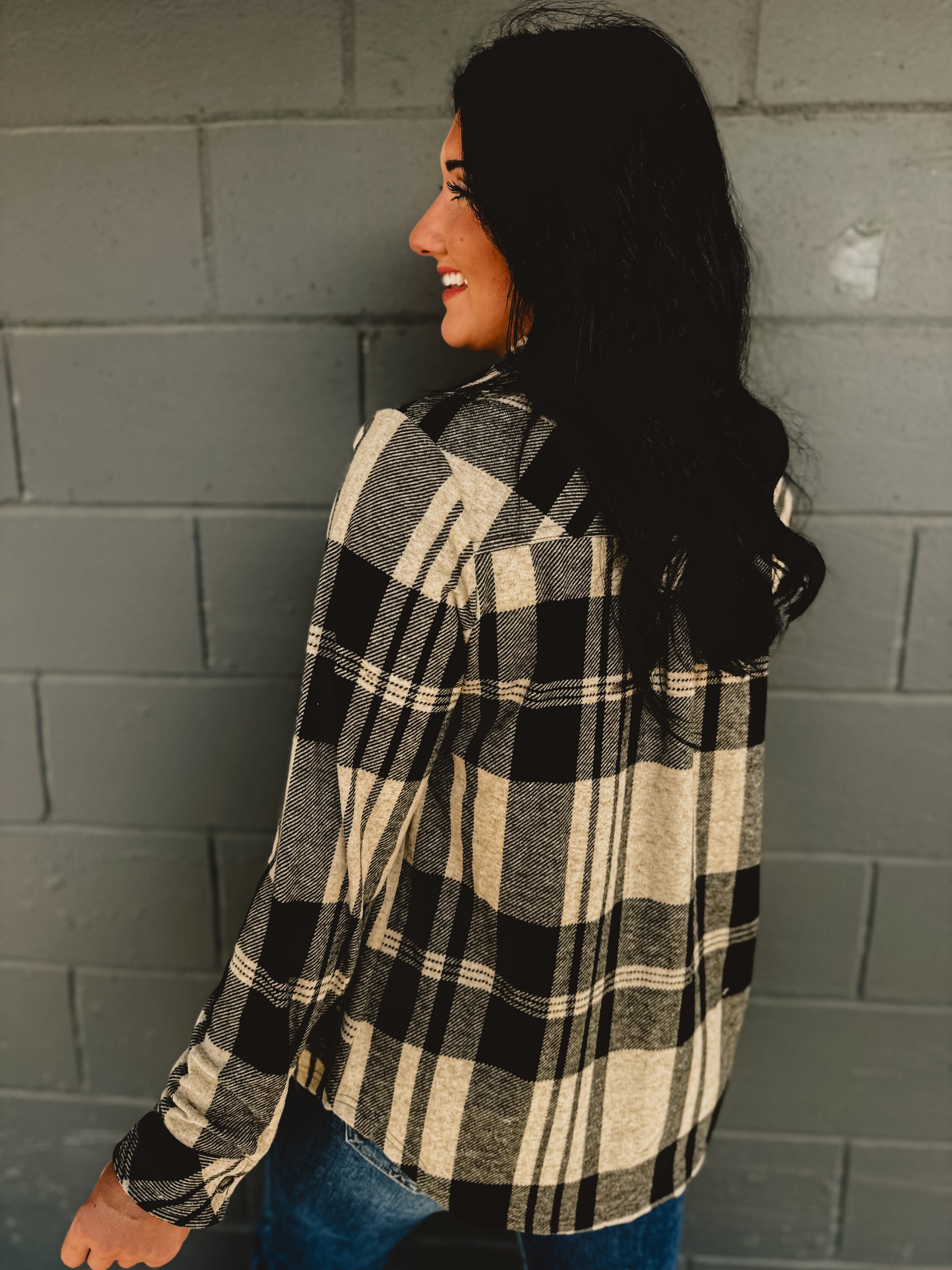 Plaid Button Up Flannel - Tan/Black Plaid Button Up Flannel - Tan/Black