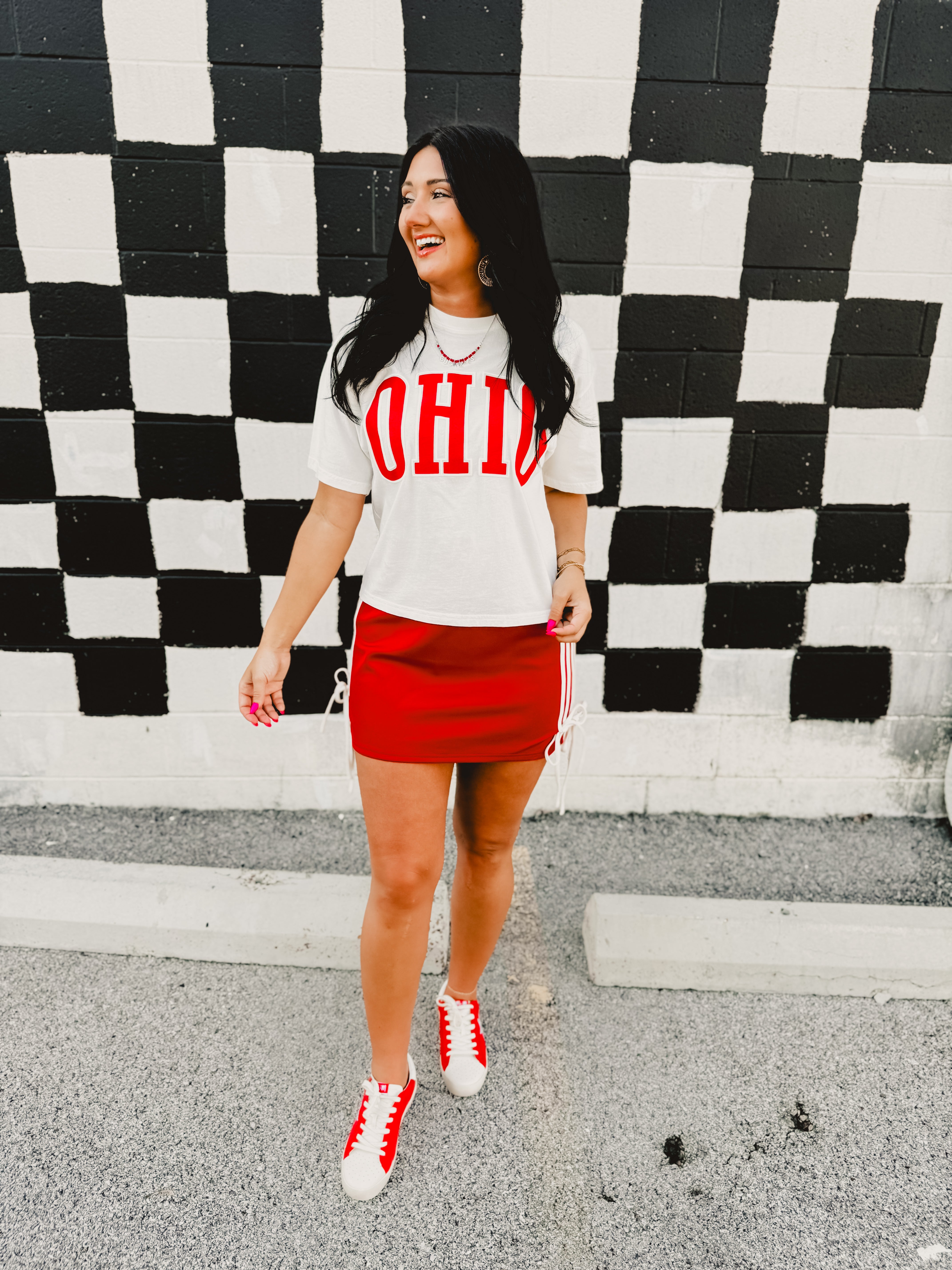 Bow Detail Track Mini Skirt - Red