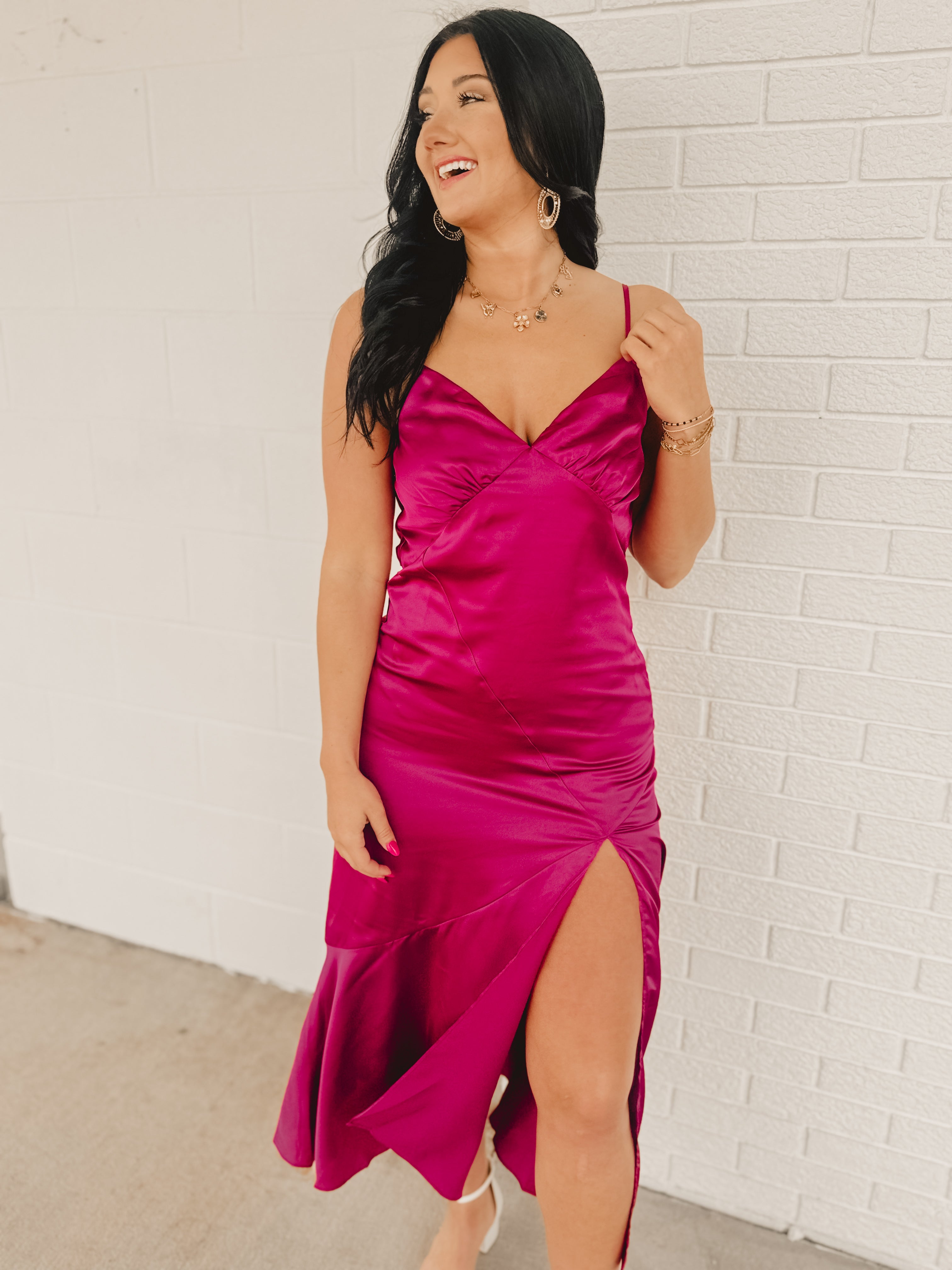 Tie-Back & Slit Midi Slip Dress - Deep Claret Tie-Back & Slit Midi Slip Dress - Deep Claret