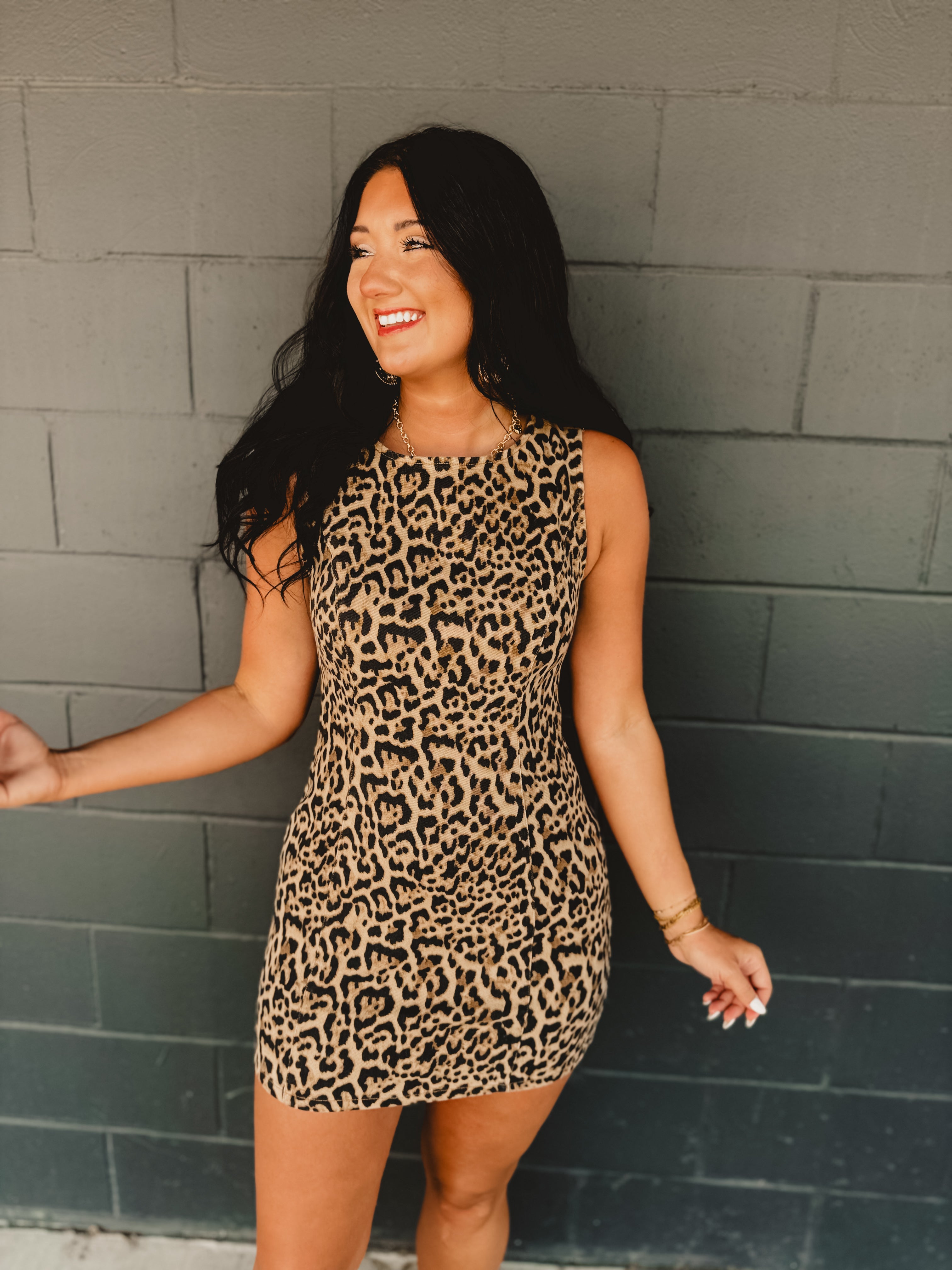 Leopard Denim Fit & Flare Mini Dress Leopard Denim Fit & Flare Mini Dress