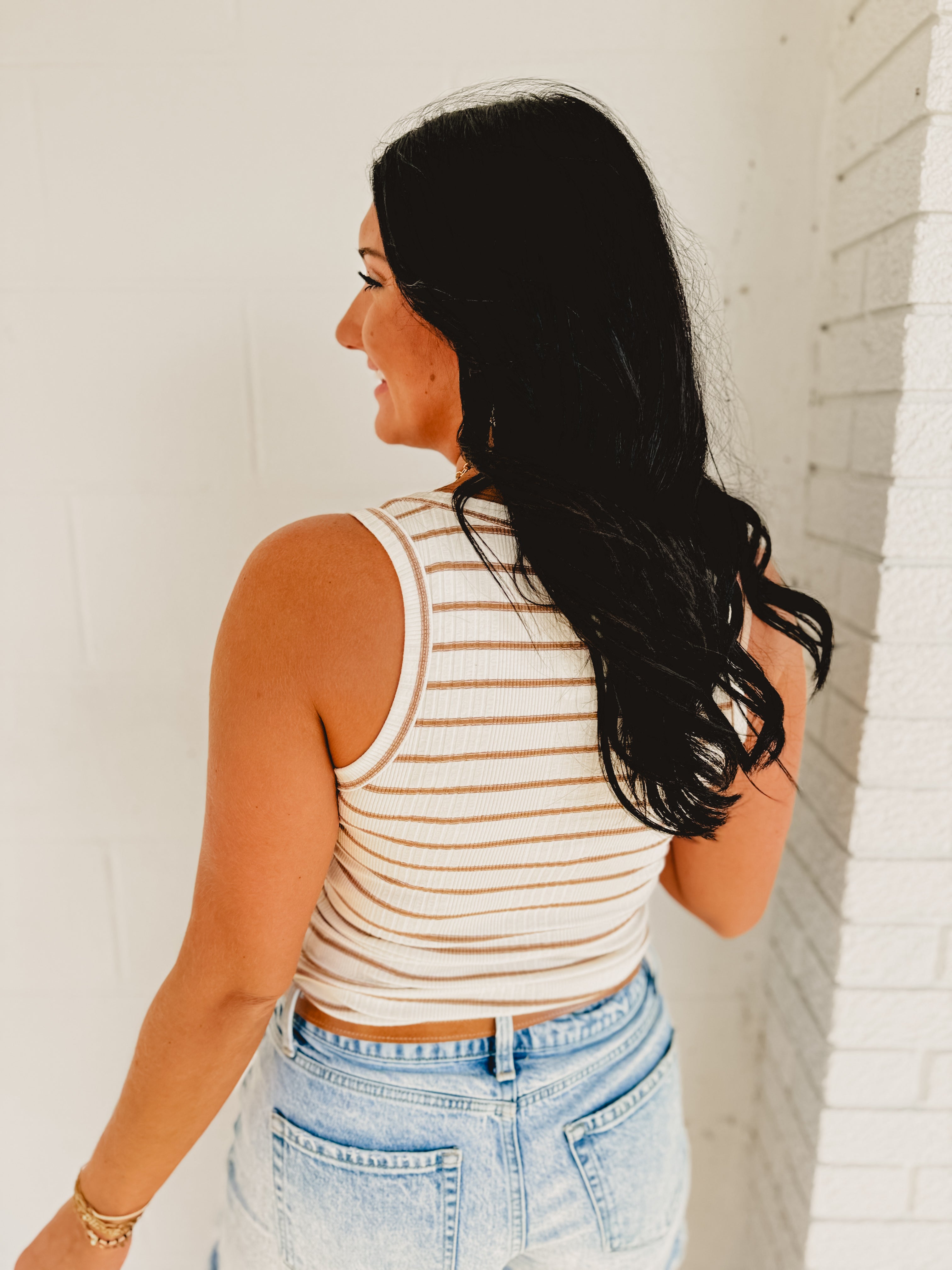 Striped Ribbed Tank Top - Mocha/Ivory Striped Ribbed Tank Top - Mocha/Ivory