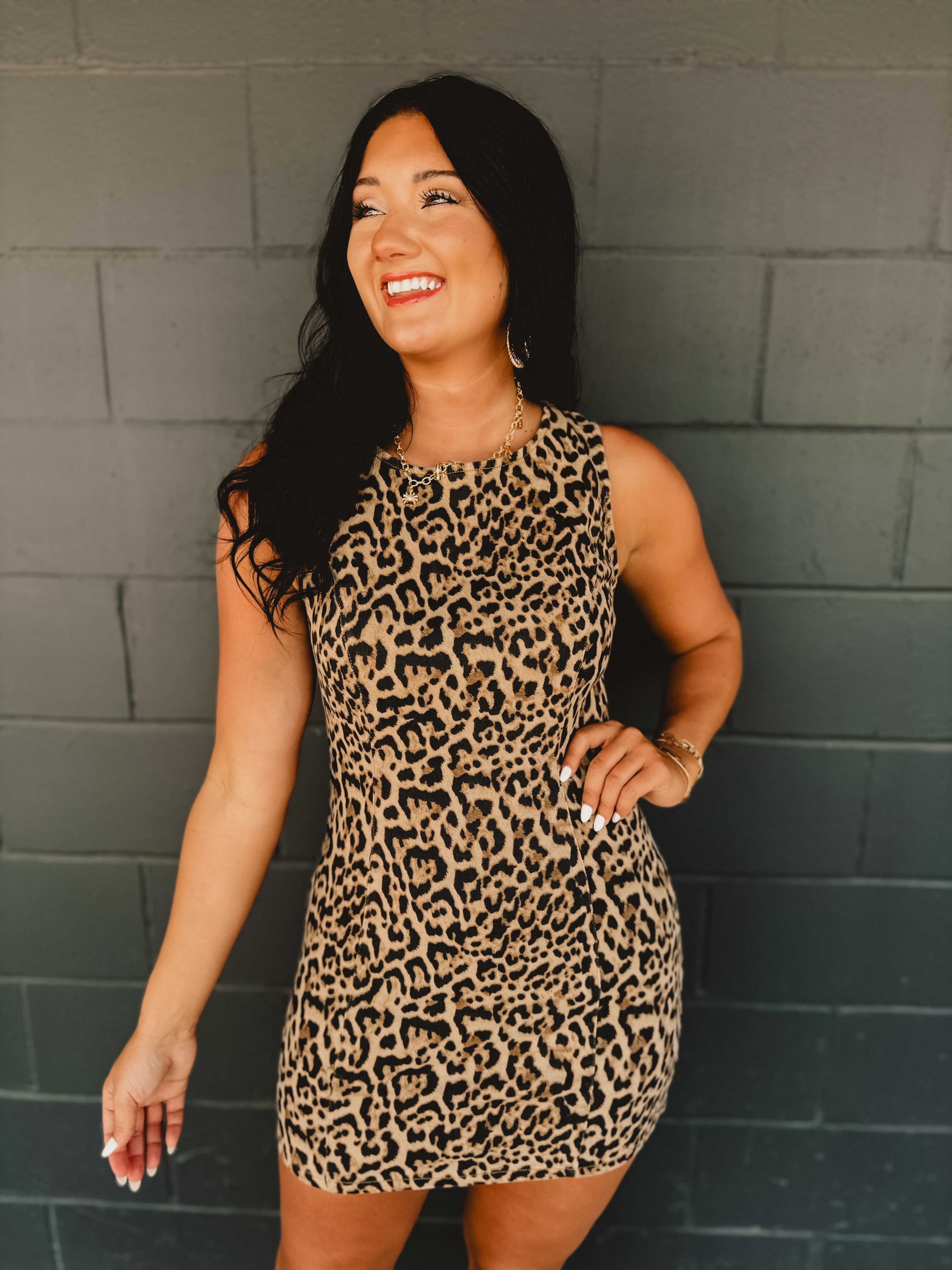 Leopard Denim Fit & Flare Mini Dress Leopard Denim Fit & Flare Mini Dress